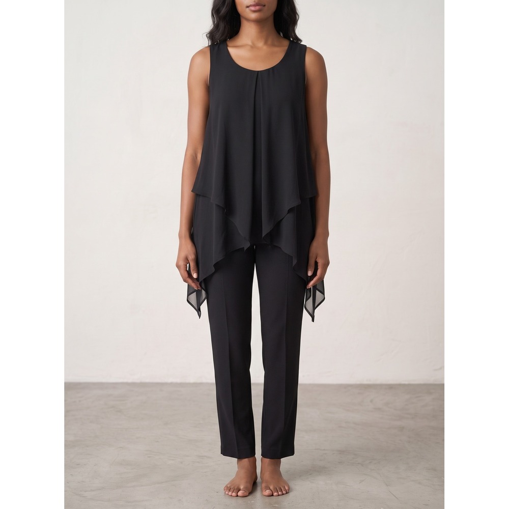 Adele & May Top Women's L Black Sleeveless Chiffon Layered Asymmetrical Hem